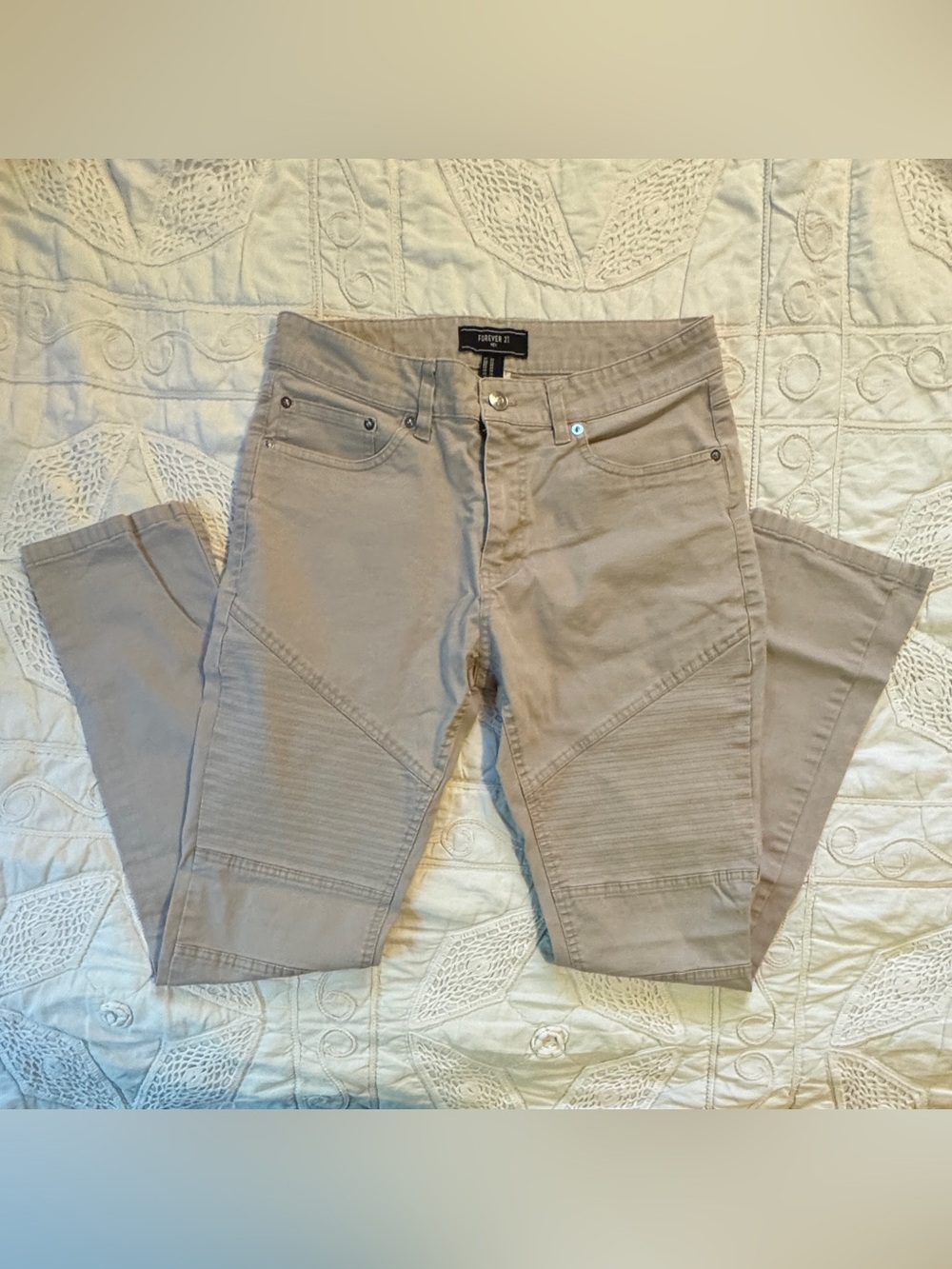 Forever 21 Beige Moto-Style Jeans